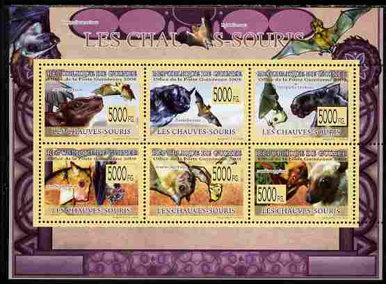 Guinea - Conakry 2009 Fauna - Bats perf sheetlet containing 6 values unmounted mint , stamps on animals, stamps on mammals, stamps on bats