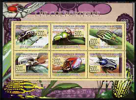 Guinea - Conakry 2009 Fauna - Beetles perf sheetlet containing 6 values unmounted mint , stamps on insects, stamps on beetles