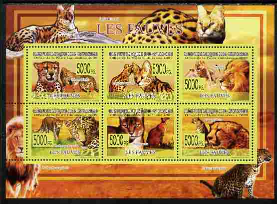 Guinea - Conakry 2009 Fauna - Big Cats perf sheetlet containing 6 values unmounted mint , stamps on animals, stamps on cats, stamps on lions
