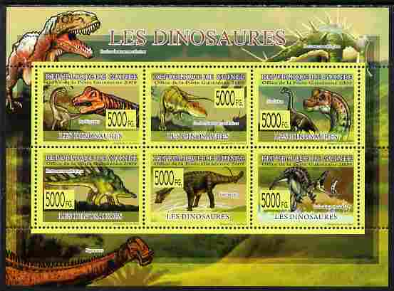 Guinea - Conakry 2009 Fauna - Dinosaurs perf sheetlet containing 6 values unmounted mint , stamps on animals, stamps on dinosaurs