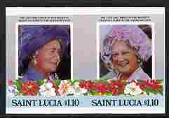 St Lucia 1985 Life & Times of HM Queen Mother (Leaders of the World) $1.10 se-tenant pair imperf from limited printing unmounted mint as SG 836a, stamps on royalty, stamps on queen mother