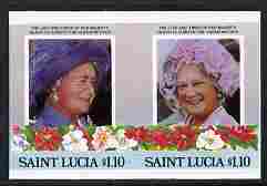 St Lucia 1985 Life & Times of HM Queen Mother (Leaders of the World) $1.10 se-tenant pair imperf from limited printing unmounted mint as SG 836a, stamps on , stamps on  stamps on royalty, stamps on  stamps on queen mother