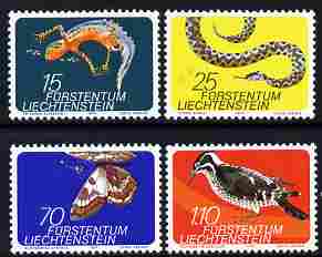 Liechtenstein 1974 Small fauna perf set of 4 unmounted mint, SG 596-99, stamps on reptiles, stamps on newts, stamps on birds, stamps on woodpeckers, stamps on butterflies