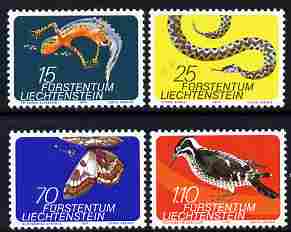 Liechtenstein 1974 Small fauna perf set of 4 unmounted mint, SG 596-99, stamps on , stamps on  stamps on reptiles, stamps on  stamps on newts, stamps on  stamps on birds, stamps on  stamps on woodpeckers, stamps on  stamps on butterflies