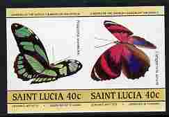 St Lucia 1985 Butterflies (Leaders of the World) 40c se-tenant pair imperf from limited printing unmounted mint see note after SG 783a, stamps on butterflies