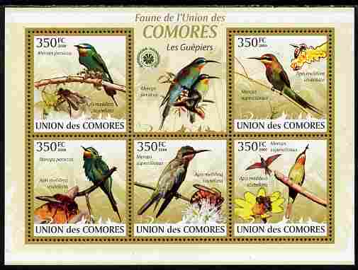 Comoro Islands 2009 Bee Eaters perf sheetlet containing 5 values unmounted mint Yv 1691-95, Mi 2352-56, stamps on , stamps on  stamps on birds, stamps on  stamps on bee eaters