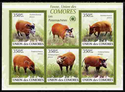 Comoro Islands 2009 Bush Pigs perf sheetlet containing 5 values unmounted mint Yv 1701-05, Mi 2430-35, stamps on , stamps on  stamps on animals, stamps on  stamps on pigs, stamps on  stamps on swine