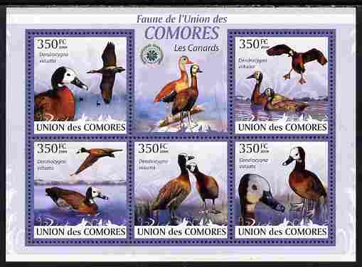 Comoro Islands 2009 Ducks perf sheetlet containing 5 values unmounted mint Yv 1706-10, Mi 2357-61, stamps on birds, stamps on ducks