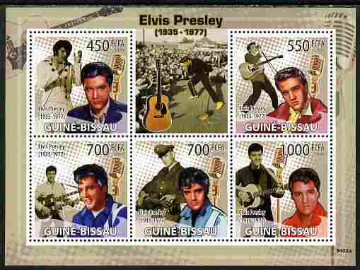 Guinea - Bissau 2009 Elvis Presley perf sheetlet containing 5 values unmounted mint Yv 2996-3000, stamps on personalities, stamps on elvis, stamps on music, stamps on films, stamps on cinema, stamps on movies, stamps on pops, stamps on rock