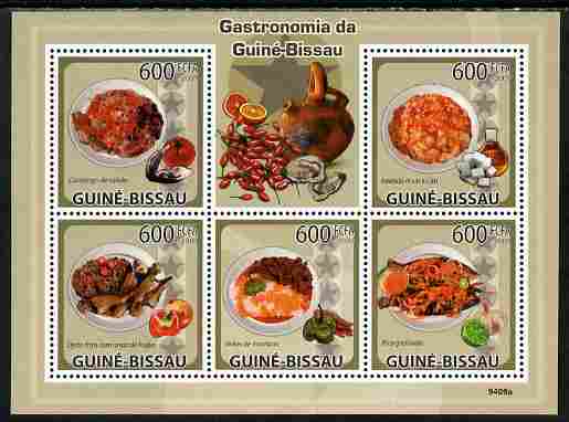 Guinea - Bissau 2009 Gastronomy perf sheetlet containing 5 values unmounted mint Yv 3016-20, stamps on , stamps on  stamps on food, stamps on  stamps on fruit