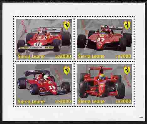 Sierra Leone 2009 Ferrari Cars perf sheetlet containing 4 values unmounted mint, stamps on cars, stamps on ferrari, stamps on  f1 , stamps on formula 1, stamps on 