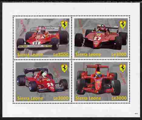 Sierra Leone 2009 Ferrari Cars perf sheetlet containing 4 values unmounted mint, stamps on , stamps on  stamps on cars, stamps on  stamps on ferrari, stamps on  stamps on  f1 , stamps on  stamps on formula 1, stamps on  stamps on 