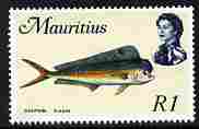 Mauritius 1972-74 Dolphin Fish 1r chalky paper (from def set) unmounted mint, SG 451, stamps on marine life, stamps on fish
