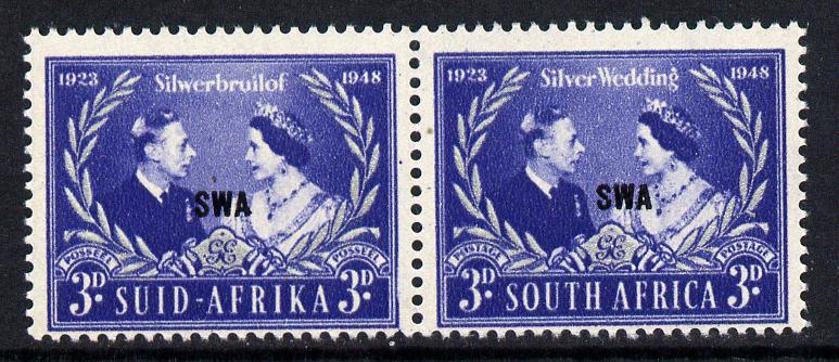 South West Africa 1948 KG6 Royal Silver Wedding bi-lingual pair unmounted mint, SG 137, stamps on , stamps on  stamps on , stamps on  stamps on  kg6 , stamps on  stamps on royalty, stamps on  stamps on silver wedding