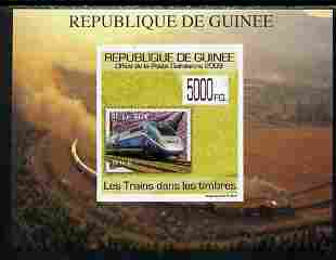 Guinea - Conakry 2009 Trains on Stamps #1 individual imperf deluxe sheetlet unmounted mint. Note this item is privately produced and is offered purely on its thematic app..., stamps on stamp on stamp, stamps on stamponstamp, stamps on railways