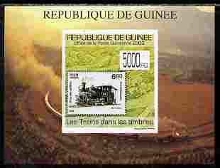 Guinea - Conakry 2009 Trains on Stamps #6 individual imperf deluxe sheetlet unmounted mint. Note this item is privately produced and is offered purely on its thematic app..., stamps on stamp on stamp, stamps on stamponstamp, stamps on railways