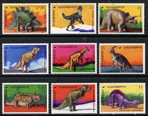 Georgia 1995 Dinosaurs set of 9, stamps on animals    dinosaurs