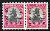 South Africa 1950-54 Official overprint on 1d Van Riebeck's Ship (17.25 x 21.25 mm) horizontal bi-lingual pair unmounted mint SG O43, stamps on , stamps on  stamps on official, stamps on  stamps on ships, stamps on  stamps on  kg6 , stamps on  stamps on 