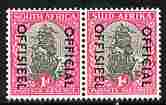 South Africa 1950-54 Official overprint on 1d Van Riebeck's Ship (18 x 22 mm) horizontal bi-lingual pair unmounted mint SG O41, stamps on official, stamps on ships, stamps on  kg6 , stamps on 