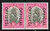 South Africa 1950-54 Official overprint on 1d Van Riebecks Ship (18 x 22 mm) horizontal bi-lingual pair unmounted mint SG O41, stamps on official, stamps on ships, stamps on  kg6 , stamps on 