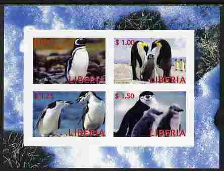 Liberia 2000 Penguins imperf sheetlet containing 4 values unmounted mint, stamps on , stamps on  stamps on birds, stamps on  stamps on penguins, stamps on  stamps on polar