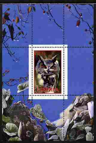 Liberia 2000 Owls #1 perf s/sheet unmounted mint, stamps on , stamps on  stamps on birds, stamps on  stamps on owls, stamps on  stamps on birds of prey