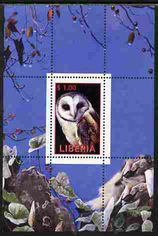 Liberia 2000 Owls #2 perf s/sheet unmounted mint, stamps on birds, stamps on owls, stamps on birds of prey