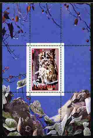 Liberia 2000 Owls #3 perf s/sheet unmounted mint, stamps on , stamps on  stamps on birds, stamps on  stamps on owls, stamps on  stamps on birds of prey