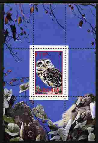 Liberia 2000 Owls #4 perf s/sheet unmounted mint, stamps on , stamps on  stamps on birds, stamps on  stamps on owls, stamps on  stamps on birds of prey