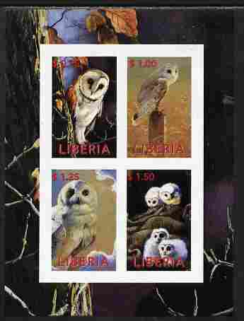 Liberia 2000 Owls #2 imperf sheetlet containing 4 values unmounted mint, stamps on , stamps on  stamps on birds, stamps on  stamps on owls, stamps on  stamps on birds of prey