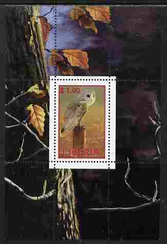 Liberia 2000 Owls #6 perf s/sheet unmounted mint, stamps on birds, stamps on owls, stamps on birds of prey