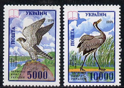 Ukraine 1995 Red Book (Birds) set of 2, SG 108-109 unmounted mint*, stamps on , stamps on  stamps on birds       books    falcon   birds of prey   crane