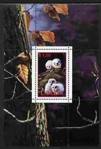 Liberia 2000 Owls #8 perf s/sheet unmounted mint, stamps on birds, stamps on owls, stamps on birds of prey