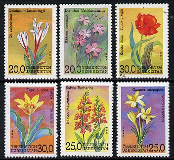 Uzbekistan 1993 Flowers perf set of 6 unmounted mint SG 35-40, stamps on , stamps on  stamps on flowers     tulips