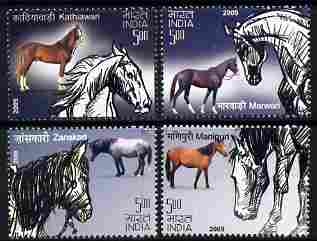 India 2009 Horses perf set of 4 values unmounted mint , stamps on animals, stamps on horses