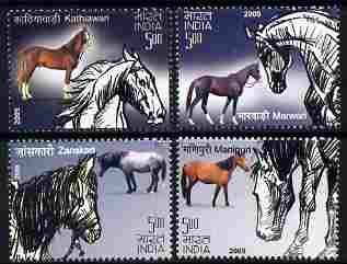 India 2009 Horses perf set of 4 values unmounted mint , stamps on , stamps on  stamps on animals, stamps on  stamps on horses