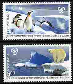 India 2009 Preserve the Polar Regions perf set of 2 values unmounted mint , stamps on polar, stamps on penguins, stamps on birds, stamps on bears