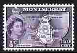 Montserrat 1953-62 QEII Map of Colony 1/2c violet unmounted mint SG 136b, stamps on maps