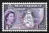 Montserrat 1953-62 QEII Map of Colony 1/2c violet unmounted mint SG 136b, stamps on , stamps on  stamps on maps