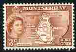 Montserrat 1953-62 QEII Map of Colony 3c orange-brown unmounted mint SG 139a, stamps on maps