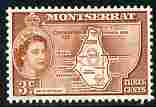 Montserrat 1953-62 QEII Map of Colony 3c orange-brown unmounted mint SG 139a, stamps on , stamps on  stamps on maps