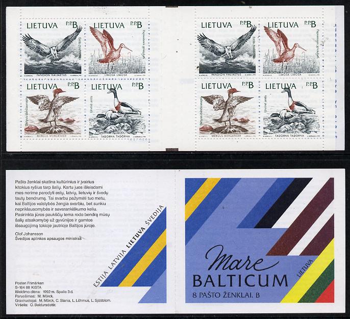 Booklet - Lithuania 1992 Birds of the Baltic booklet complete and very fine containing two se-tenant blocks of 4 (2 sets), stamps on , stamps on  stamps on birds    osprey    godwit     shelduck   goosander, stamps on  stamps on slania