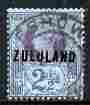 Zululand 1888-93 QV opt on Great Britain 2.5d purple on blue cds used SG 4, stamps on , stamps on  stamps on , stamps on  stamps on  qv , stamps on  stamps on 