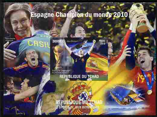 Chad 2010 Football World Cup - Spain world Champions imperf s/sheet unmounted mint. Note this item is privately produced and is offered purely on its thematic appeal, stamps on , stamps on  stamps on football