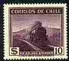 Chile 1938 Steam Locomotive 10p purple unmounted mint, SG 338j, stamps on railways