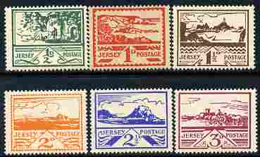 Jersey 1943-44 Occupation set of 6 designed by Blampied mounted mint, SG 3-8, stamps on , stamps on  stamps on castles, stamps on  stamps on lighthouses, stamps on  stamps on  ww2 , stamps on  stamps on 