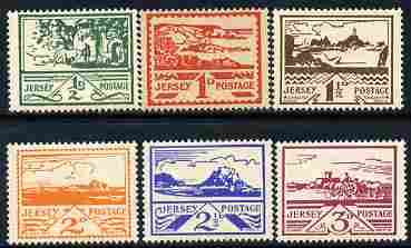 Jersey 1943-44 Occupation set of 6 designed by Blampied mounted mint, SG 3-8, stamps on castles, stamps on lighthouses, stamps on  ww2 , stamps on 