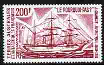 French Southern & Antarctic Territories 1974 Charcot's Antarctic Voyages 200f (Le Pourquoi-Pas ?) unmounted mint, SG 94, stamps on , stamps on  stamps on explorers, stamps on  stamps on ships