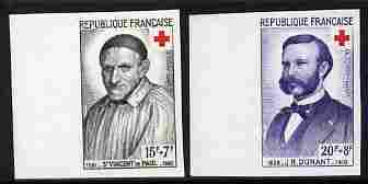 France 1958 Red Cross Fund set of 2 imperf from limited printing unmounted mint, as SG 1411-12, stamps on , stamps on  stamps on red cross, stamps on  stamps on dunant, stamps on  stamps on saints