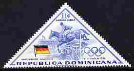 Dominican Republic 1957 Melbourne Olympic Games (3rd Issue) 11c Hans Winkler of Germany triangular unmounted mint, SG 719, stamps on , stamps on  stamps on olympics, stamps on  stamps on triangular, stamps on  stamps on horses